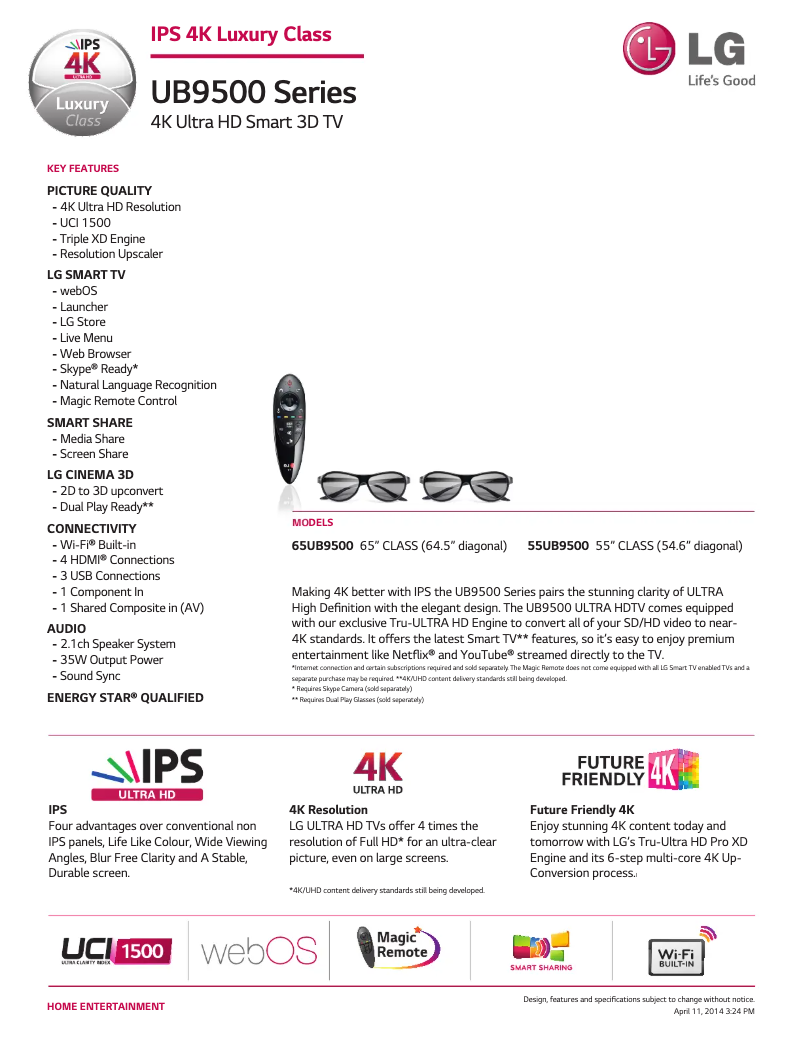 Page n°1 - Fiche technique LG 65UB9500