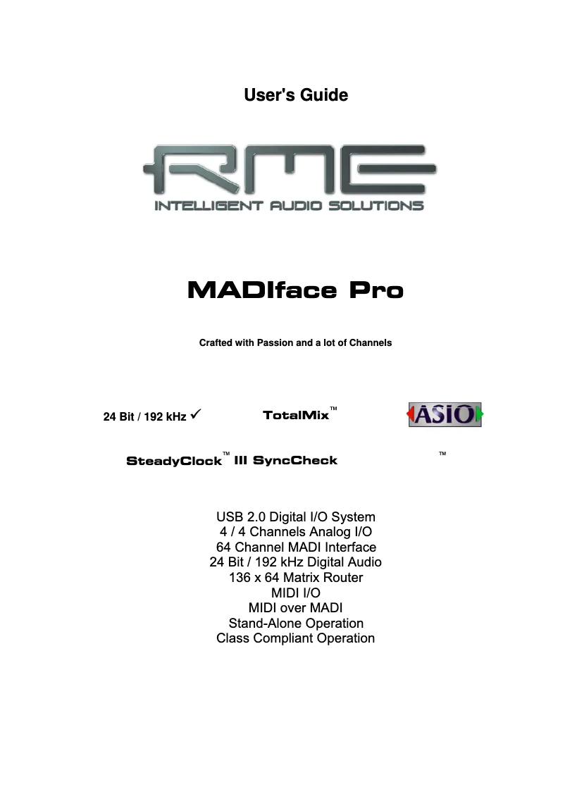 Page n°1 - Manuel utilisateur RME MADIface Pro