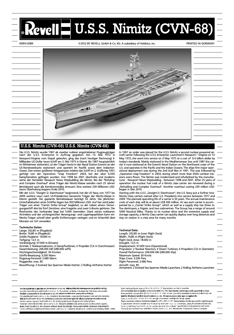 Page 1 de la notice Manuel utilisateur Revell U.S.S. Nimitz