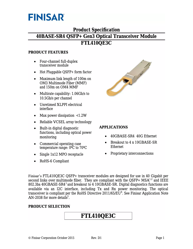 Image de la première page du manuel de l'appareil FTL410QE3C