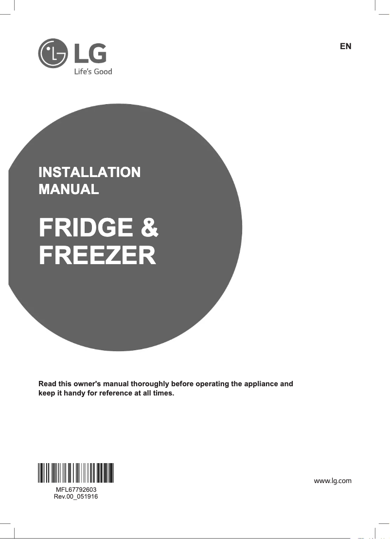 Page 1 de la notice Guide d'installation LG GR-N266LLR