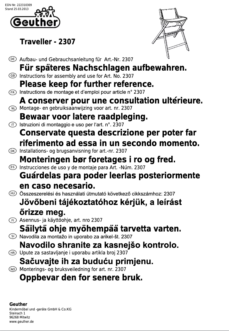 Image de la première page du manuel de l'appareil Traveller