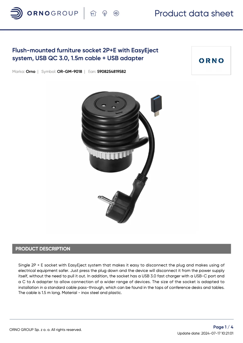 Page 1 de la notice Fiche technique ORNO OR-GM-9018