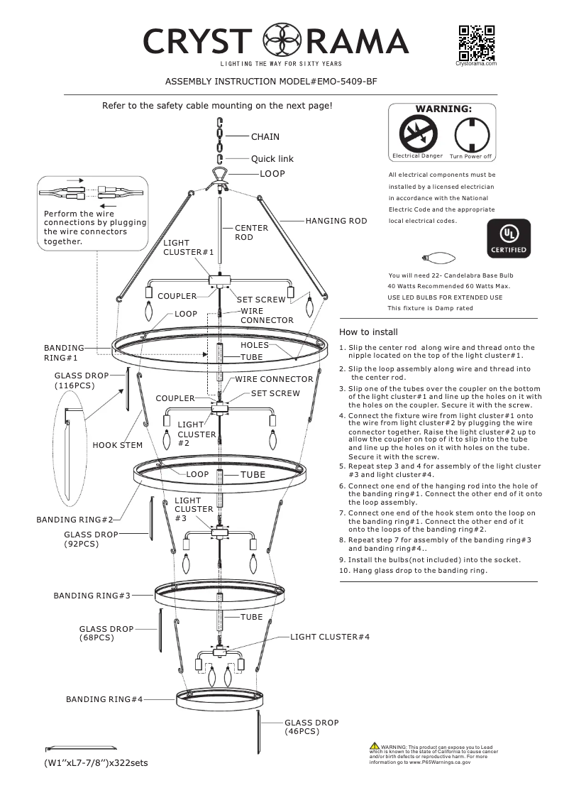 Page 1 de la notice Manuel utilisateur Crystorama Emory EMO-5409-BF