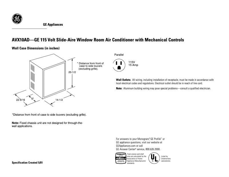 Page n°1 - Fiche technique GE AVX10AD