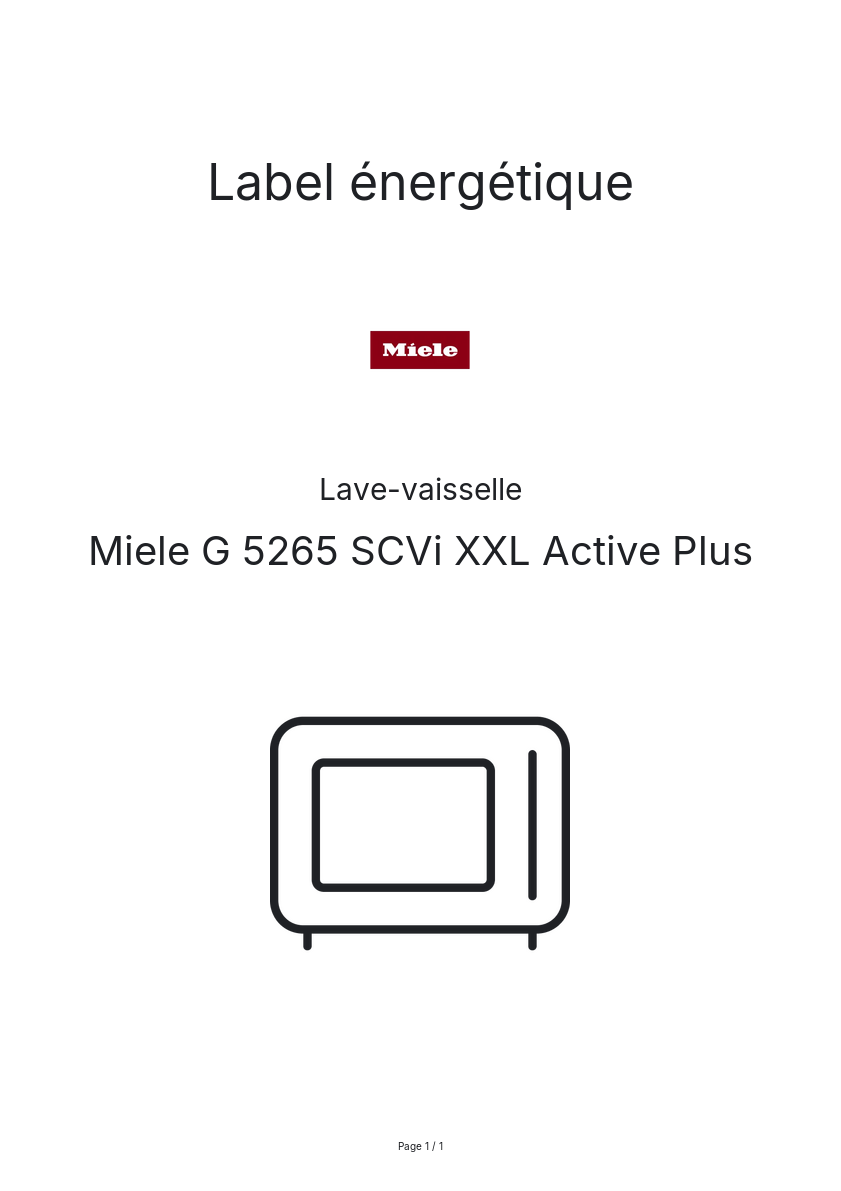 Page n°1 - Label énergétique Miele G 5265 SCVi XXL Active Plus