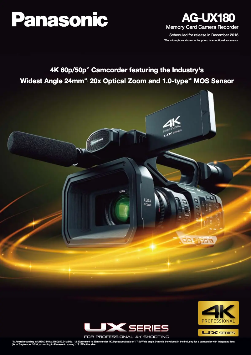 Page 1 de la notice Fiche technique Panasonic AG-UX180