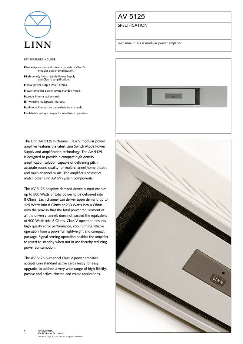 Página 1 del manual Ficha técnica Linn AV 5125