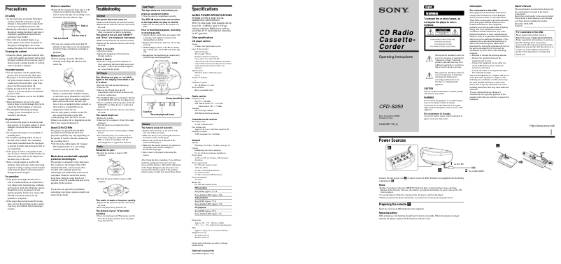 Page 1 de la notice Manuel utilisateur Sony CFD-S250