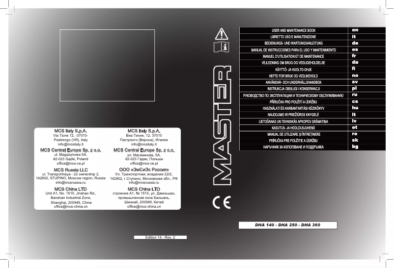 Page n°1 - Manuel utilisateur Master DHA 250