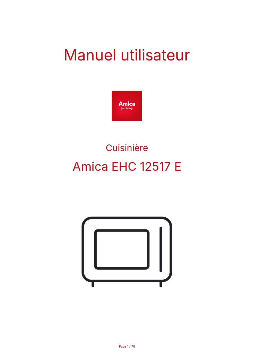 Page n°1 - Manuel utilisateur Amica EHC 12517 E