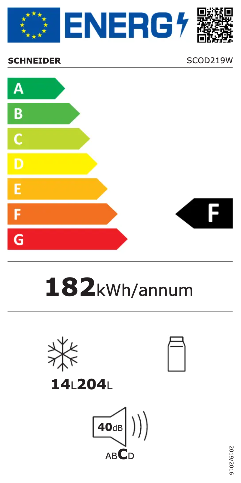 Page n°1 - Label énergétique Schneider SCOD219W
