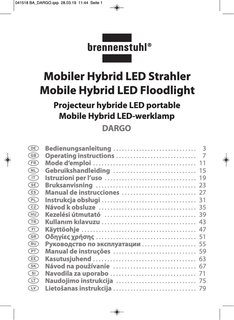 Page 1 de la notice Manuel utilisateur Brennenstuhl Dargo