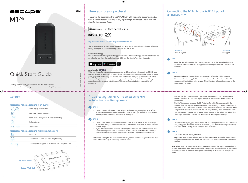 Page n°1 - Guide de démarrage rapide Escape M1 Air