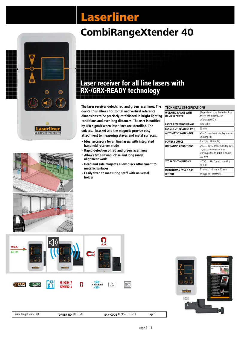 Image de la première page du manuel de l'appareil CombiRangeXtender 40