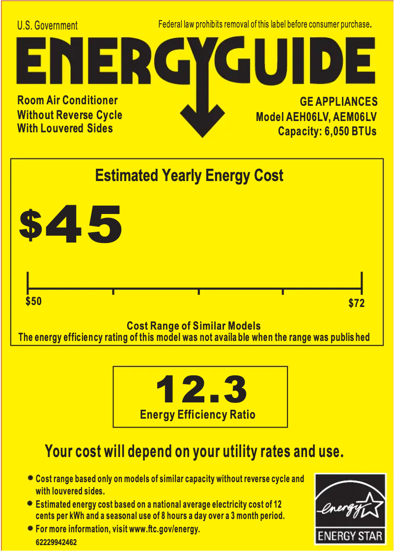Page n°1 - Label énergétique GE AEH06LV