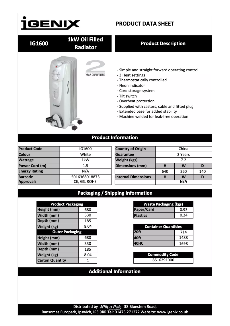 Page n°1 - Manuel utilisateur Igenix IG1600