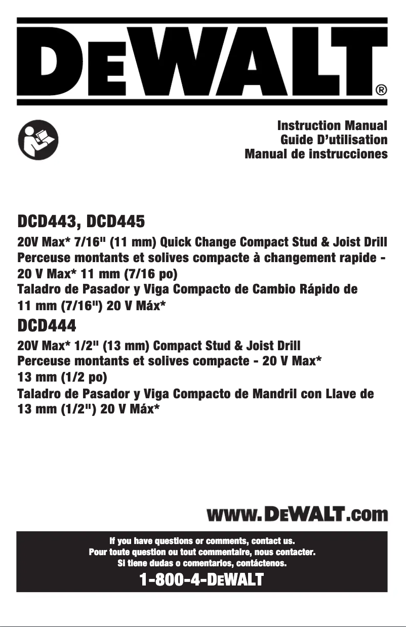 Page n°1 - Manuel utilisateur DeWalt DCD445