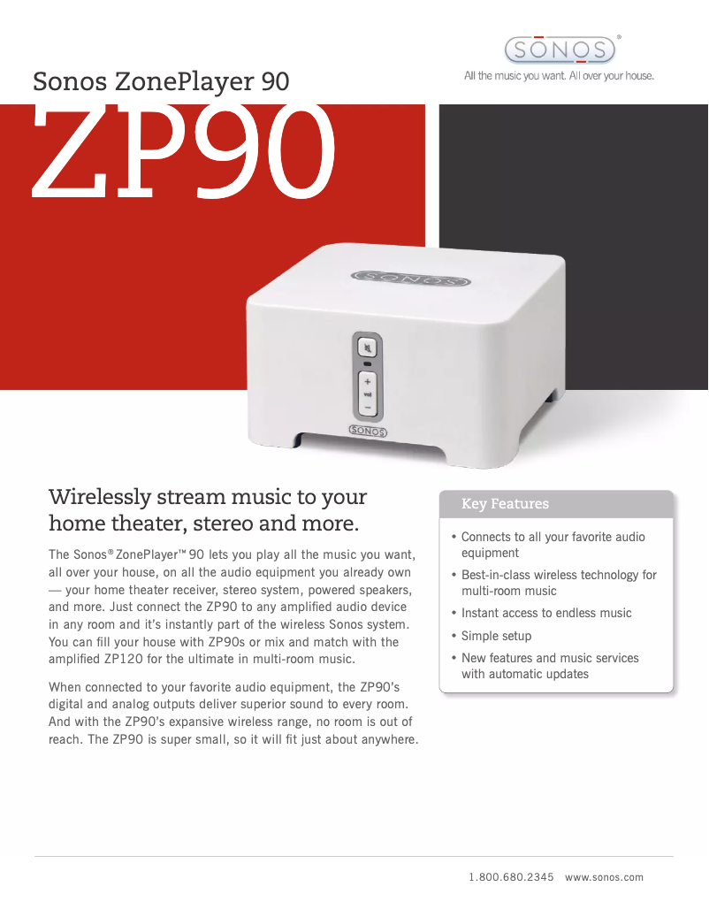 Page n°1 - Fiche technique Sonos ZonePlayer 90