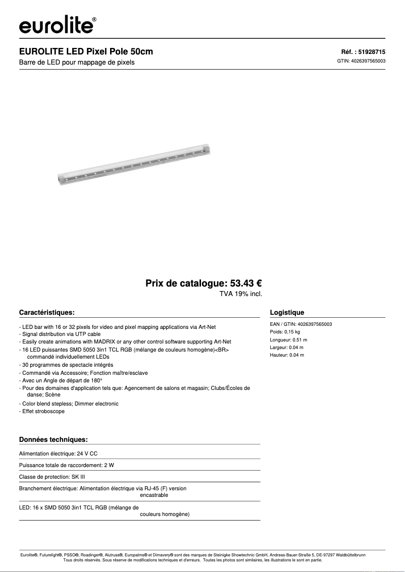Page n°1 - Fiche technique Eurolite LED Pixel Pole