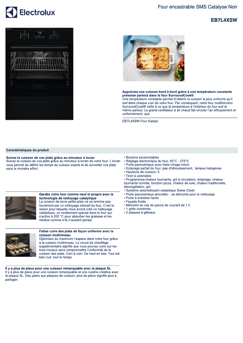 Page 1 de la notice Fiche technique Electrolux EB7L4XSW