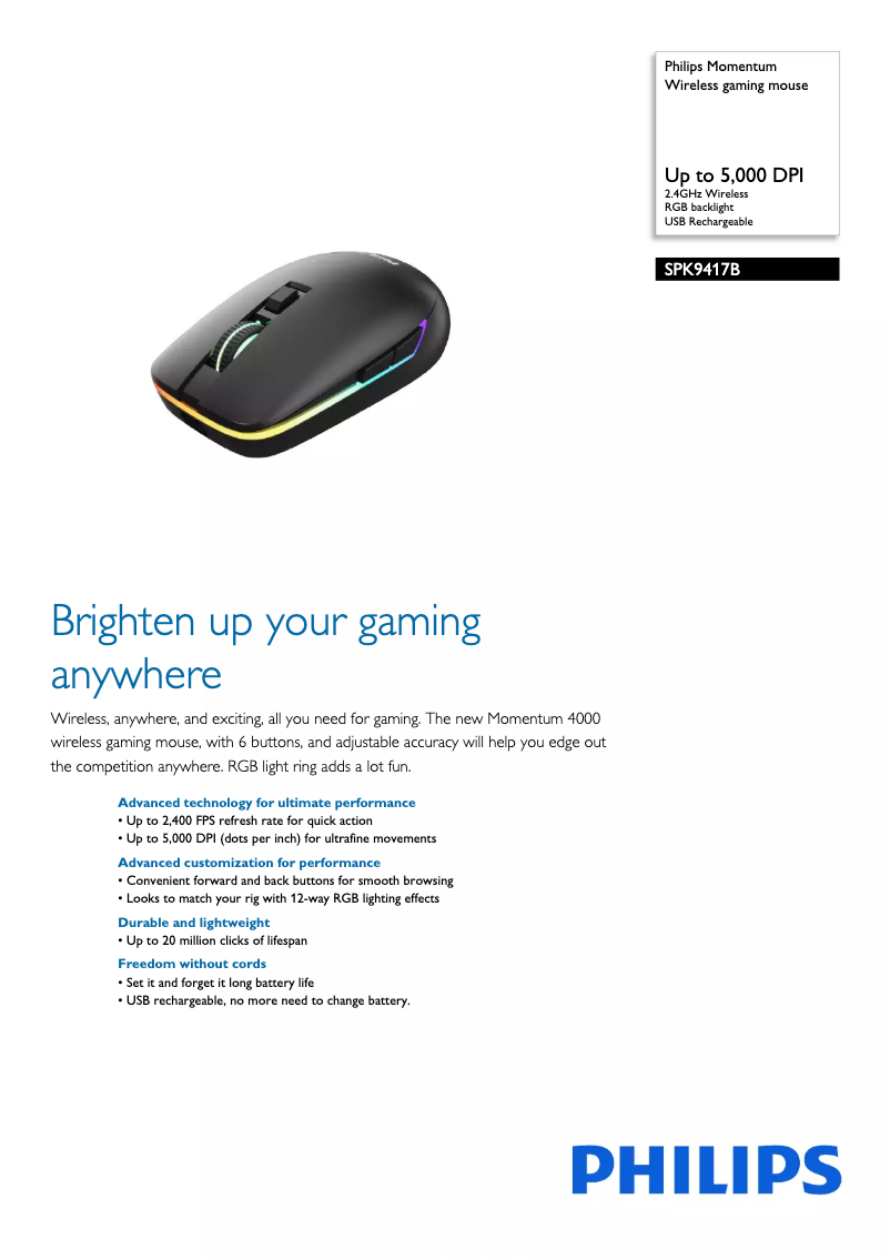 Page 1 de la notice Fiche technique Philips SPK9417