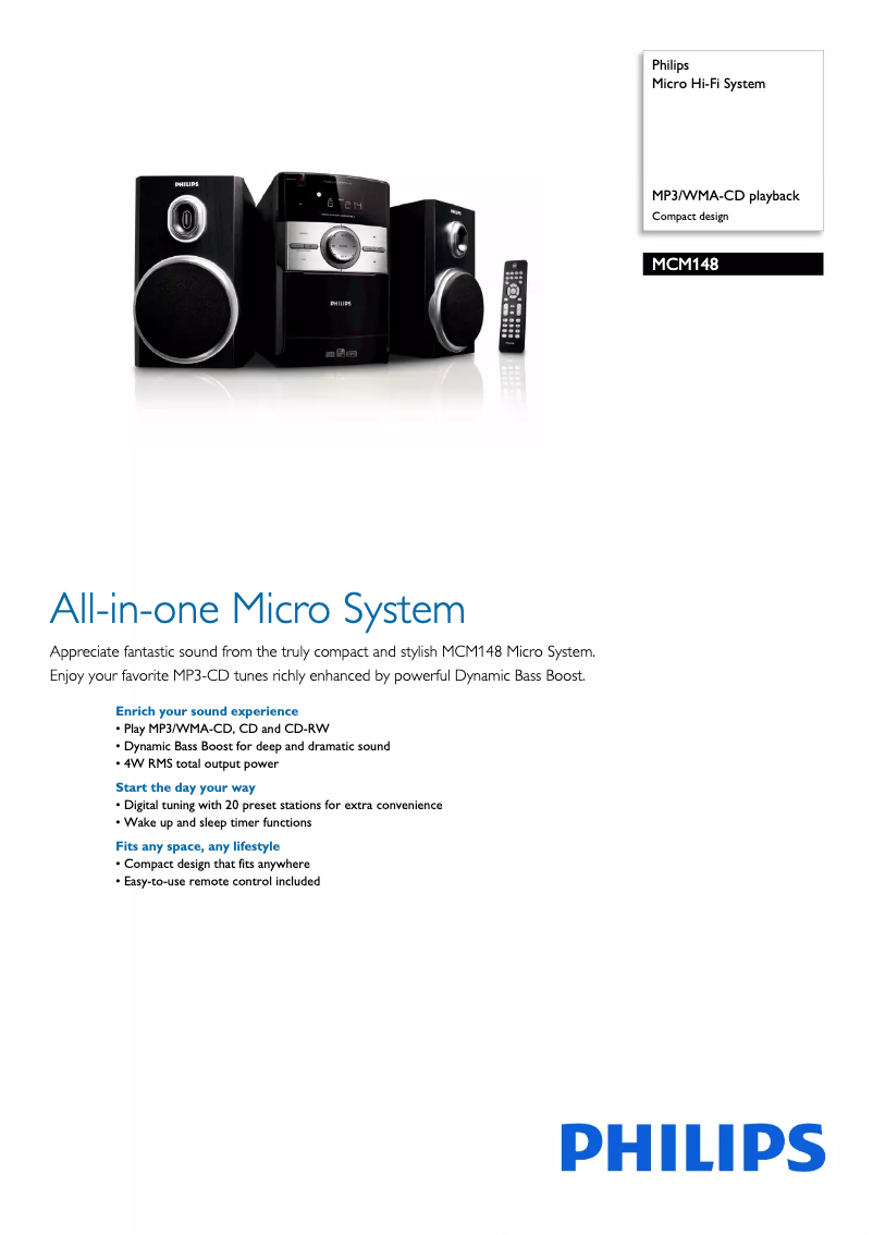 Page 1 de la notice Brochure Philips MCM148