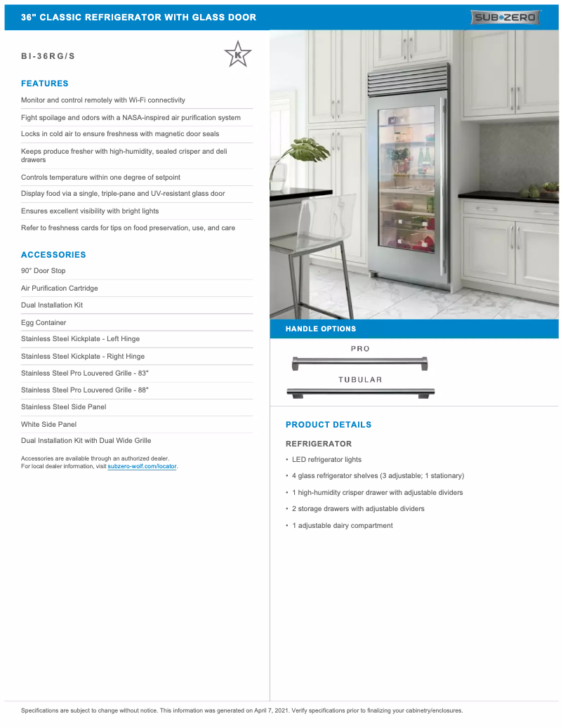 Page n°1 - Manuel utilisateur Sub-Zero BI-36RG/S/TH-RH