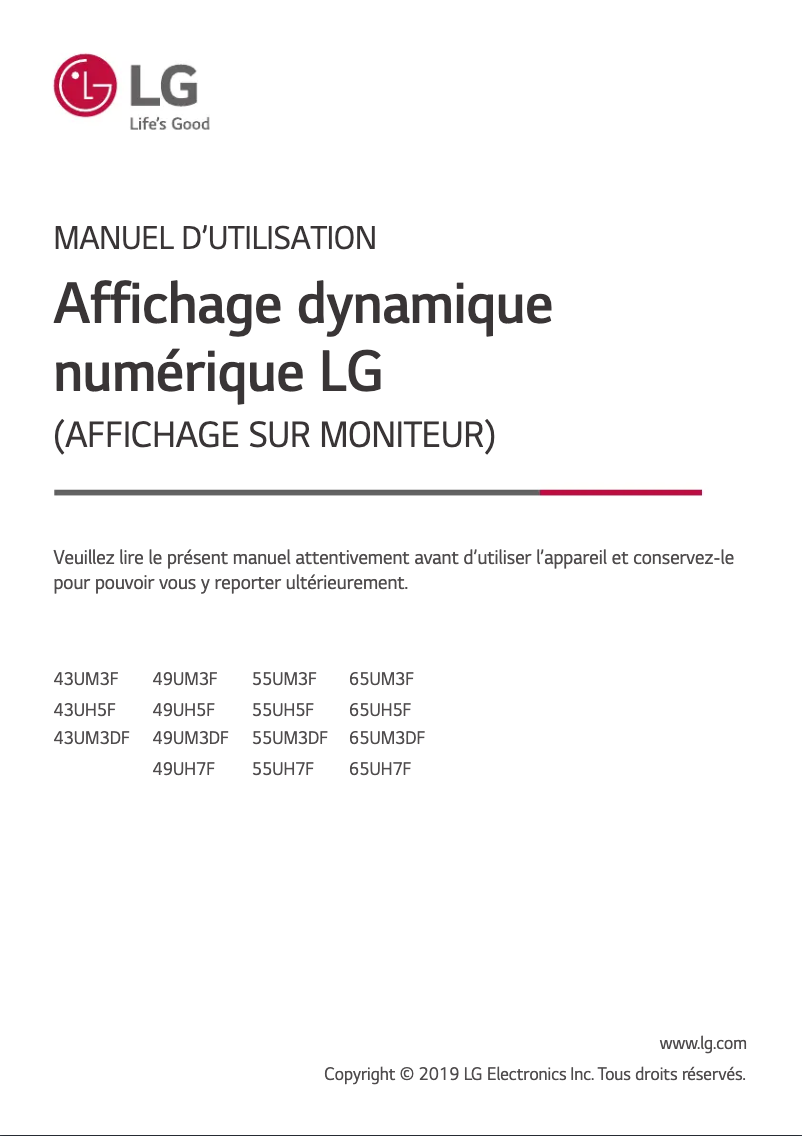 Page 1 de la notice Manuel utilisateur LG 49UM3DF
