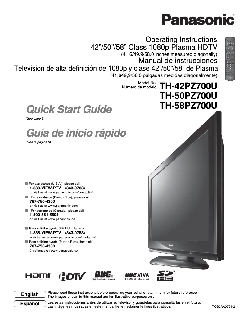 Imagen de la primera página del manual del dispositivo TH-42PZ700U