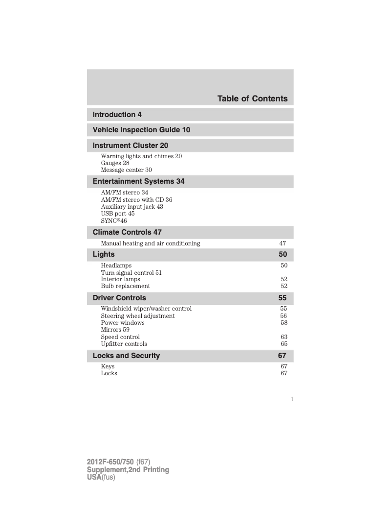 Page 1 de la notice Manuel utilisateur Ford F-650 (2012)