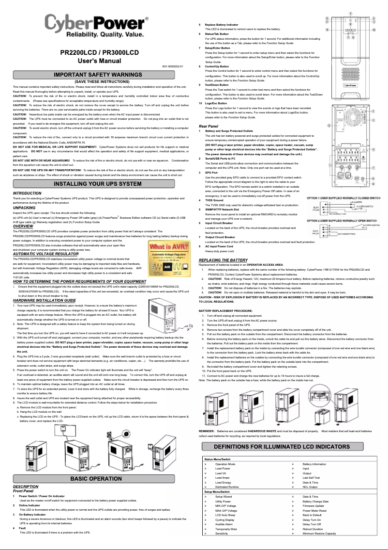 Image de la première page du manuel de l'appareil PR2200LCD