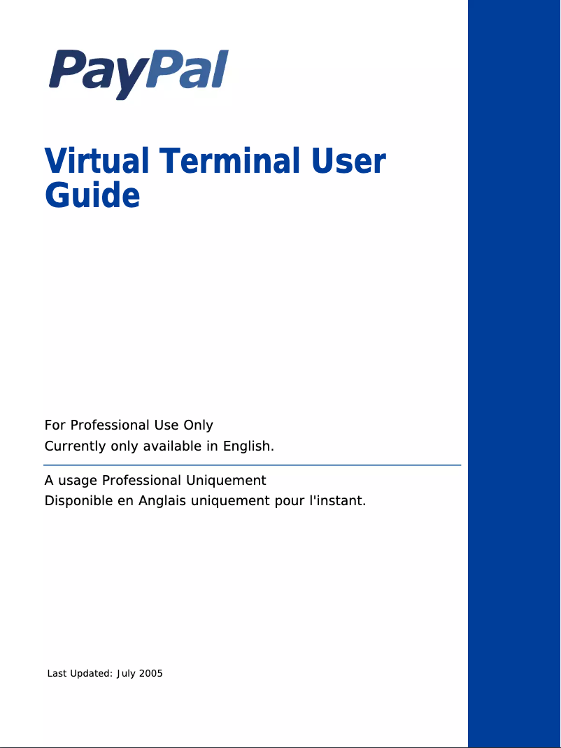 Page 1 de la notice Manuel utilisateur PayPal Virtual Terminal (2005)