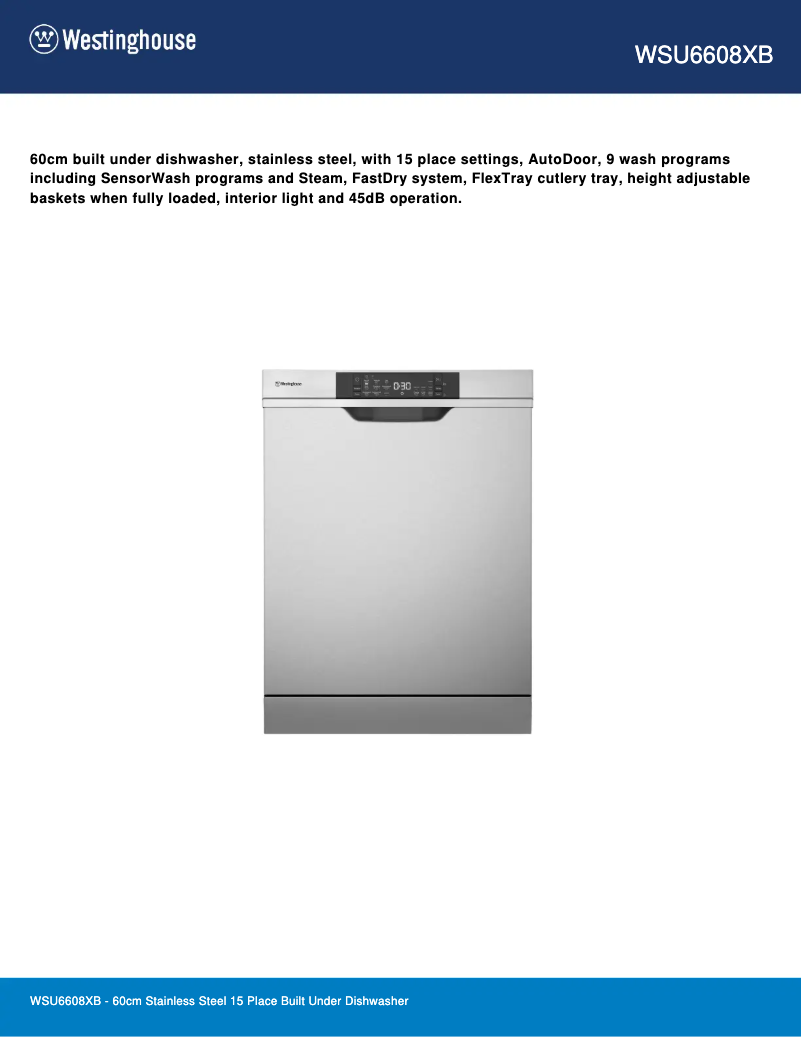 Page n°1 - Fiche technique Westinghouse WSU6608XB