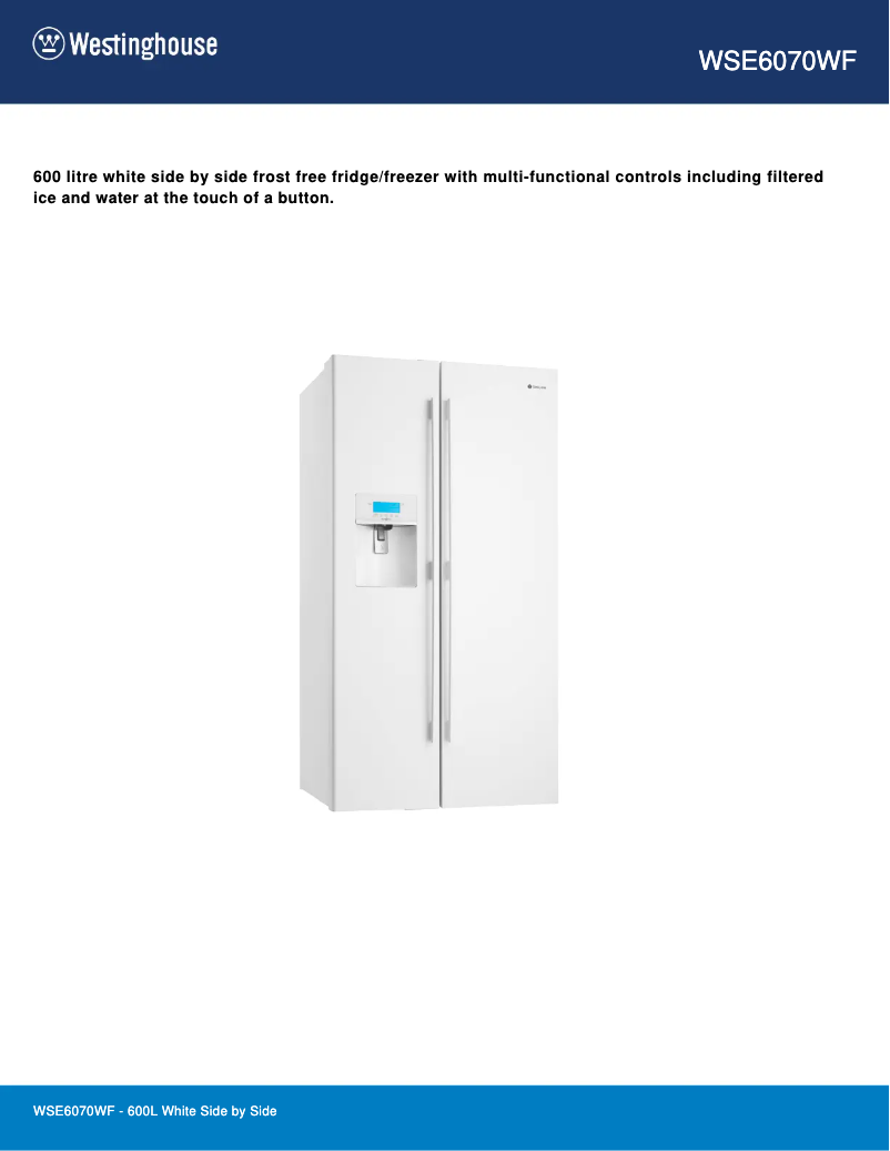 Page 1 de la notice Fiche technique Westinghouse WSE6070WF