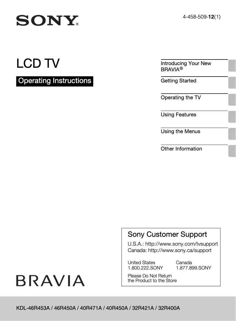 Page n°1 - Manuel utilisateur Sony Bravia KDL-46R450A
