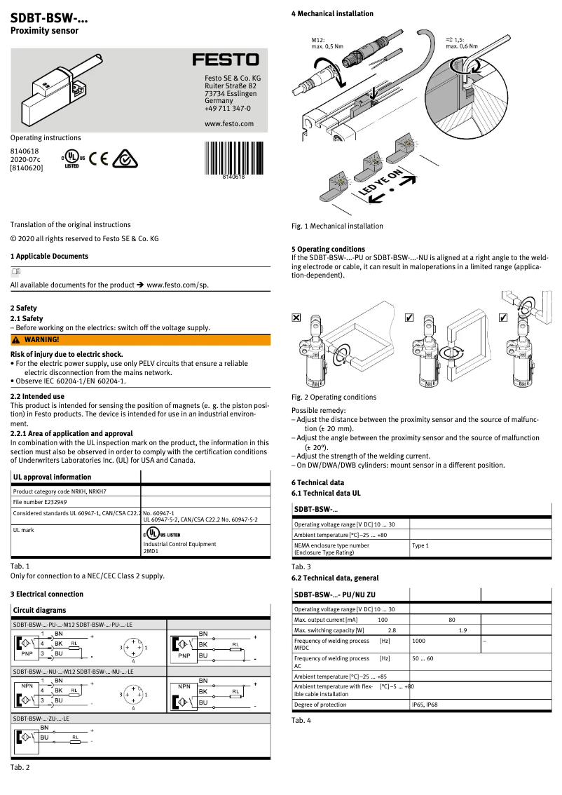 Page n°1 - Manuel utilisateur Festo SDBT-BSW-1L-PU-W-0.3-N-M12