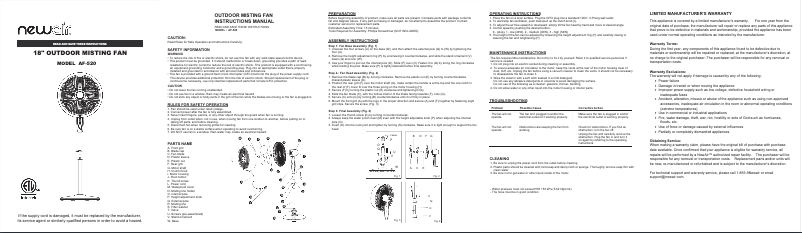 Page n°1 - Manuel utilisateur NewAir AF-520