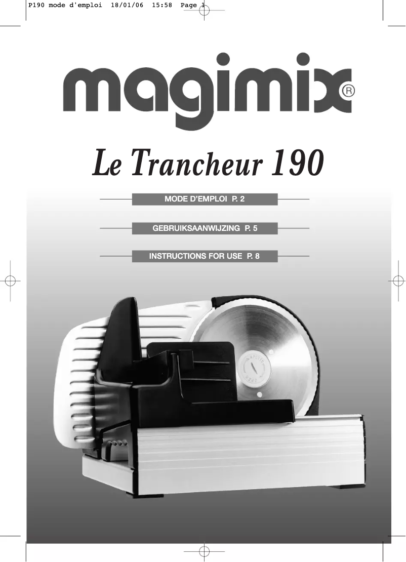 Image de la première page du manuel de l'appareil Le Trancheur 190