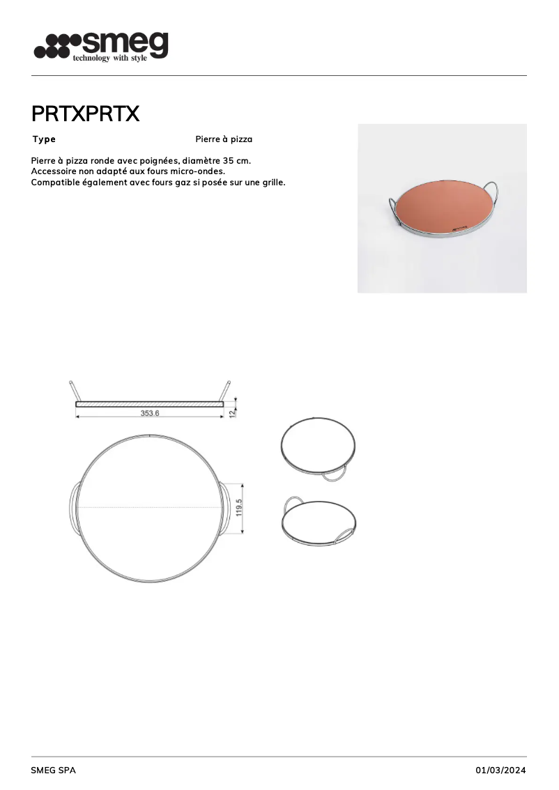 Page n°1 - Fiche technique Smeg PRTX