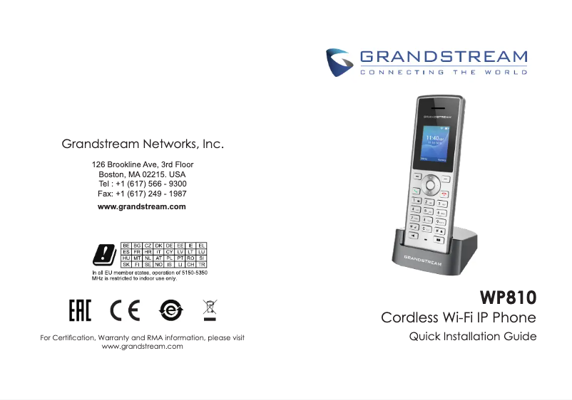 Page n°1 - Guide de démarrage rapide Grandstream WP810