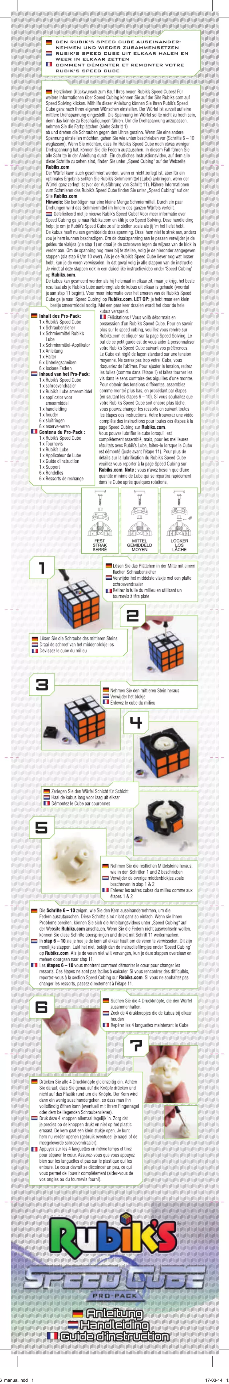 Page 1 de la notice Manuel utilisateur Jumbo Rubik's Speed Cube Pro Set