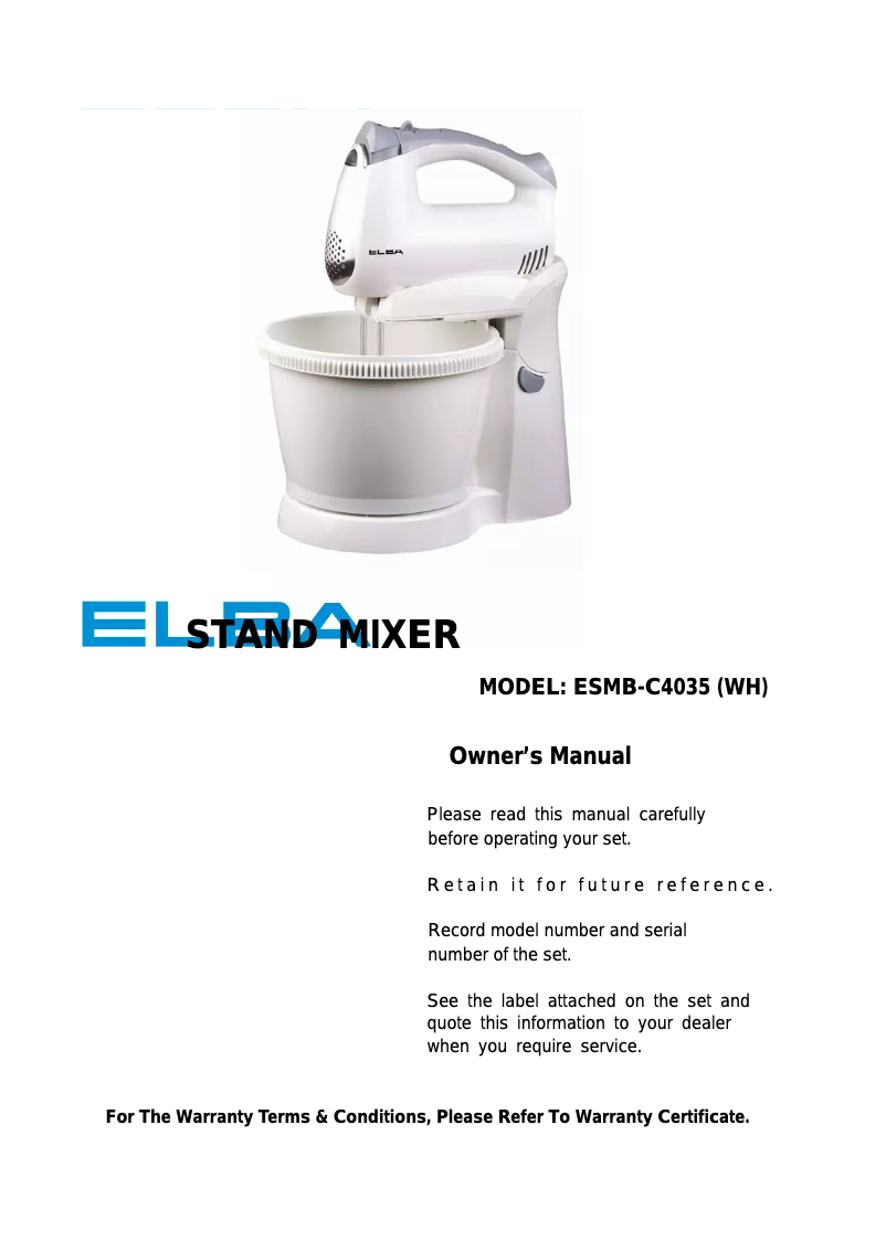 Page 1 de la notice Manuel utilisateur Elba ESMB-C4035(WH)