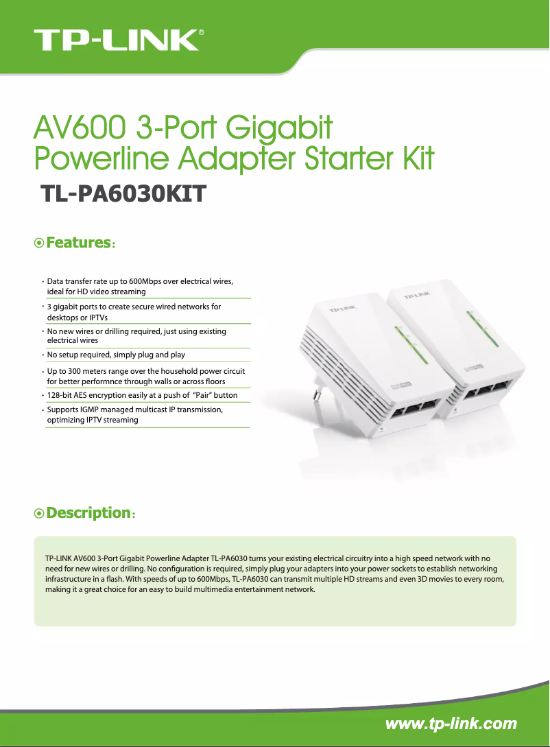 Image de la première page du manuel de l'appareil TL-PA6030KIT
