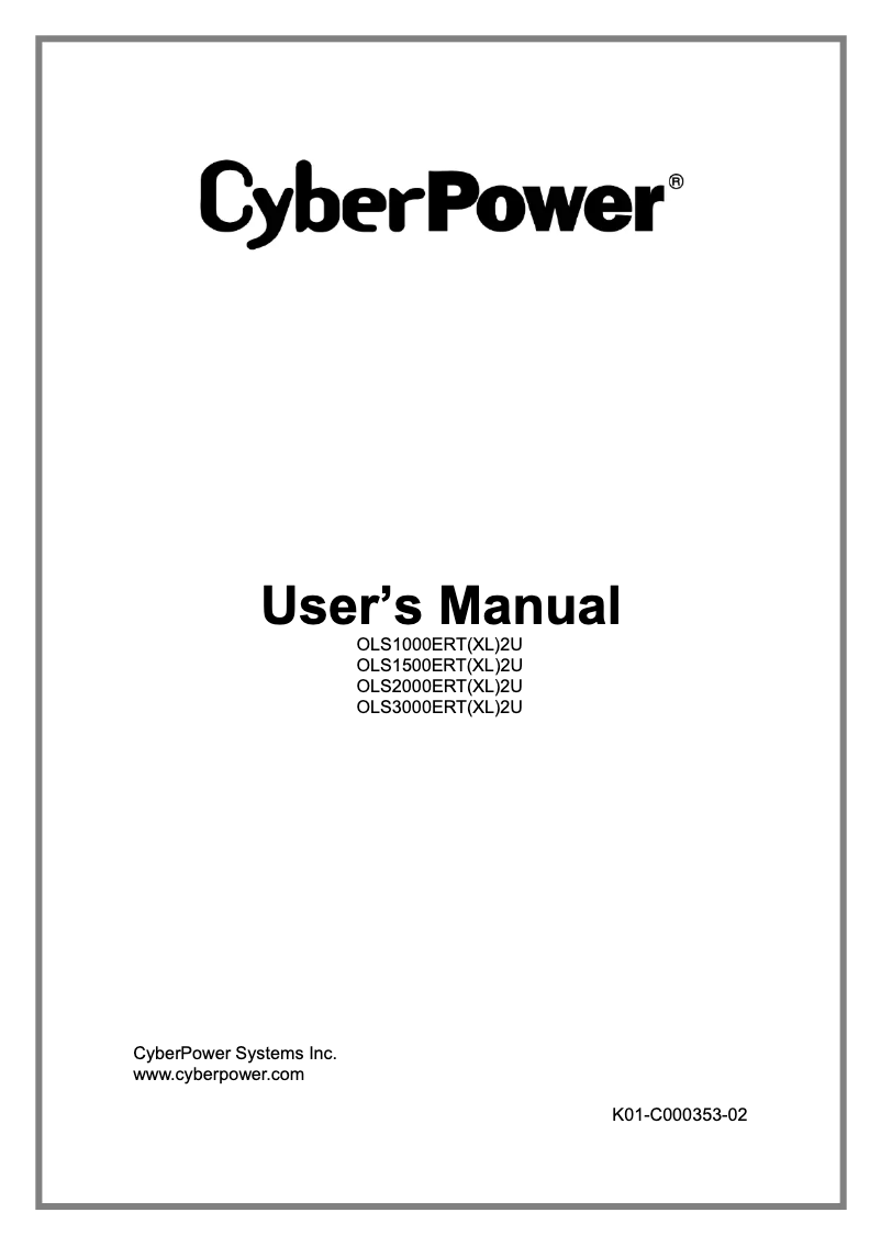 Page n°1 - Manuel utilisateur CyberPower OLS2000ERT2U
