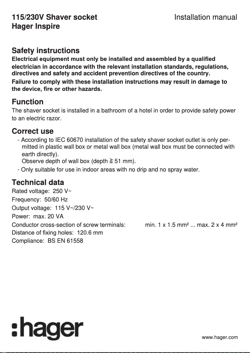 Page 1 de la notice Manuel utilisateur Hager WGCXHSREG