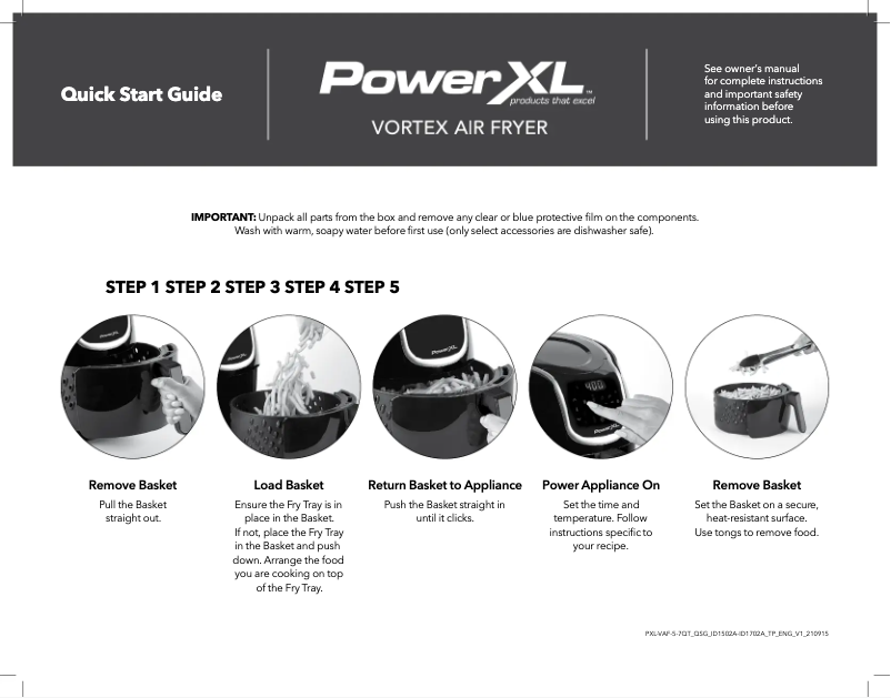 Image de la première page du manuel de l'appareil Vortex Air Fryer ID1702A