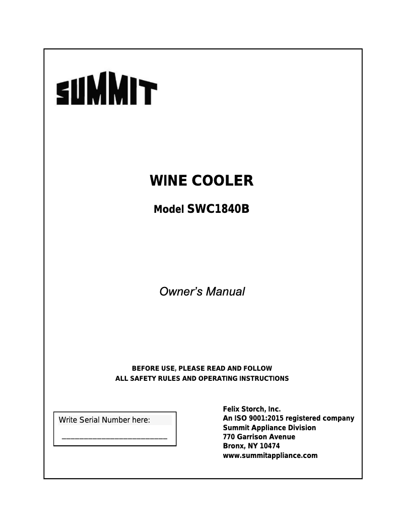 Page n°1 - Mode d'emploi Summit SWC1840B