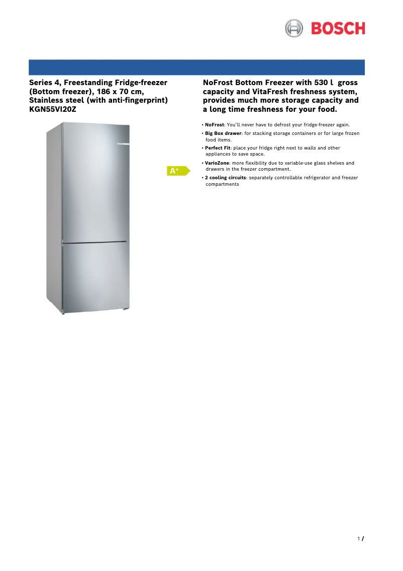 Page n°1 - Fiche technique Bosch KGN55VI20Z