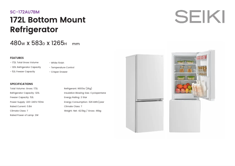 Página 1 del manual Ficha técnica Seiki SC-172AU7BM